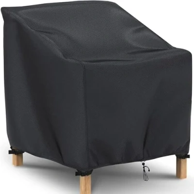 Image of Larger Garden Stacking Chair Cover Waterproof with Drawstring Reclining Outdoor Windproof Anti UV 420D Oxford Patio Storage Covers