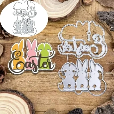Image of Easter Rabbits Bunny Metal Die Cuts, Cutting Dies Cut Stencils Card Paper Craft DIY Template Album Embossing for Making Scrapbooking