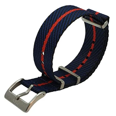 Image of Max Nylon NATO Watch Strap Seat Belt Brushed Stainless Steel Buckle Replacement Band for Men Women 20mm 22mm Colour Options (20mm, Black/Navy/Red)
