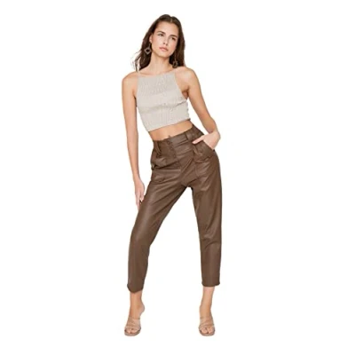 Image of Trendyol Women Design Normal Waist Skinny fit Straight Trousers Brown