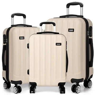 Image of Kono 20 24 28 Super Lightweight PC Suitcase 4 Wheels Spinner Luggage Vertical Strip Travel Trolley Case in Begie (3 piece set(20&quot;/24&quot;/28&quot;))