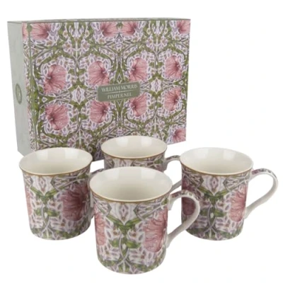 Image of Lesser &amp; Pavey Pimpernel Mugs Set of 4 Ceramic Coffee for Home or Work Premium Design All Occasions Lovely Tea, Hot Drinks William Morris