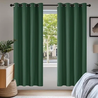 Image of Deconovo Home Decorative Blackout Curtains Thermal Insulated Energy Saving Eyelet for Living Room Forest Green W55 x L69 One Pair