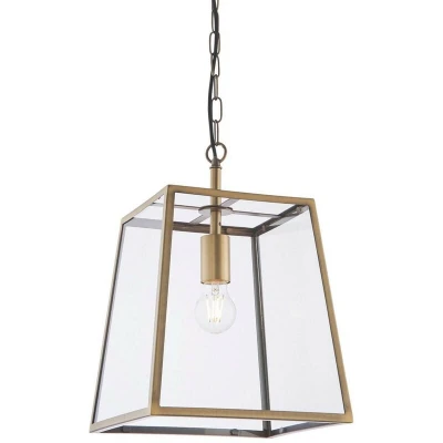 Image of Hurst Single Pendant Light Matt Antique Brass Plate, Clear Glass