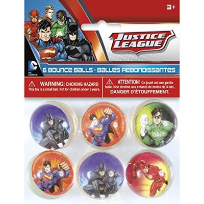 Image of Justice League Multicolor Bounce Balls Pack of 6 (4 Assorted Designs) High Bouncing for Kids &amp; Fun Parties