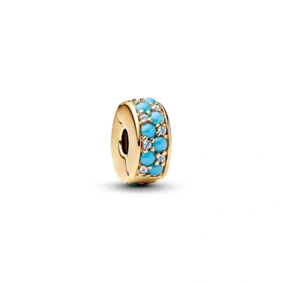 Image of Pandora Gold Aqua Blue Clip Charm