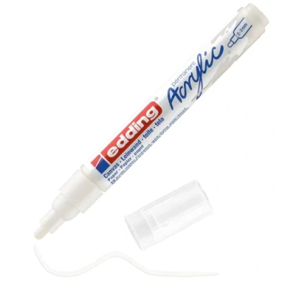 Image of edding 5100 acrylic marker medium white 1 waterproof paint round nib 2 3mm pen for drawing on canvas, art paper and wood markers pebbles