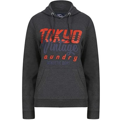 Image of Tokyo Laundry Women&#039;s Sporty Motif Brushback Fleece Pullover Hooded Top Charcoal Marl 14