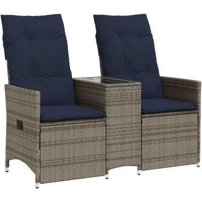 Image of vidaXL Reclining Garden Sofa 2 Seater with Table Grey Poly Rattan