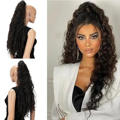 Image of CAISHA 28&quot; Extra Long Voluminous Wavy Ponytail Hairpiece Heat resistant Synthetic Fibres With Butterfly Clip Brown H709