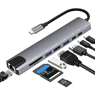 Image of USB C Docking Station, 8 in 1 Laptop Station with 100W PD, 4K HDMI,Ethernet, A 3.0/2.0 Ports,SD/TF Card Reader, Hub Multiport Adapter for Lenovo,Surface,MacBook Laptops