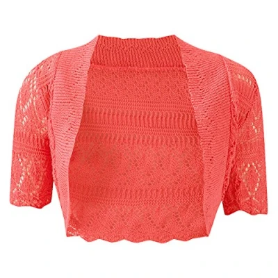 Image of New Womens Knitted Ladies Bolero Short Sleeve Cardigan Crochet Shrug (Medium(UK12 14)(US8 10)(EU40 42), Coral)