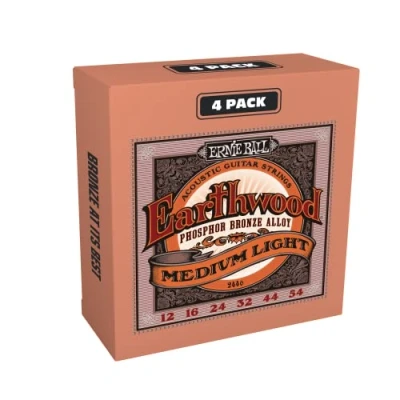 Image of Ernie Ball Earthwood Medium Light Phosphor Bronze Acoustic Guitar Strings Amazon Exclusive 4 pack 12 54 Gauge