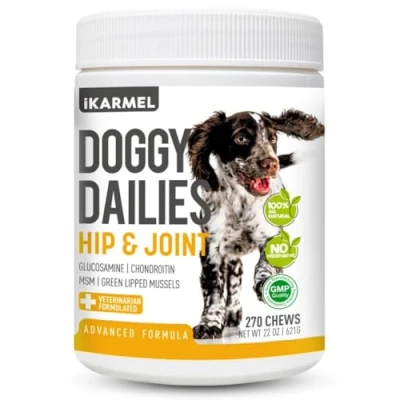 Image of iKarmel Joint Supplements for Dogs Hip and Care with Glucosamine, Chondroitin, Green Lipped Mussels Puppy to Senior Dog Treats Stiff Joints (270 Chews)