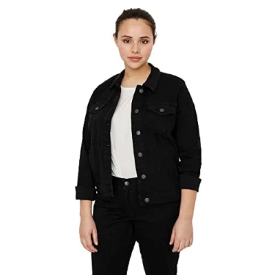 Image of VERO MODA Women&#039;s Vmruna Ls Slim DNM Jck Mix Ga Cur Noos Denim Jacket, Black, 26