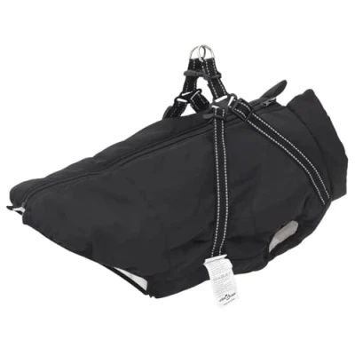 Image of vidaXL Dog Coat with Harness 6XL Black Waterproof, Reflective, Fleece Lined, Adjustable Straps