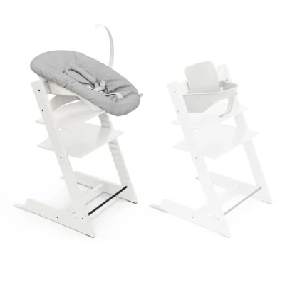 Image of Stokke Tripp Trapp High Chair, White (Includes Chair &amp; Baby Set2) with Newborn Set Safe, Adjustable, Ergonomic Design