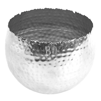 Image of Leaf Large Curved Edge Hammered Metal Planter, Silver, 22cm x 17cm