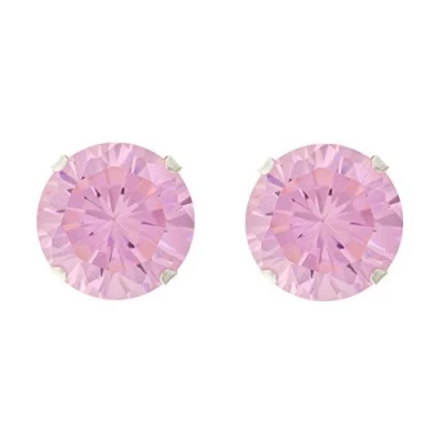 Image of Sterling silver 10mm pink CZ crystal stud earrings. Gift box
