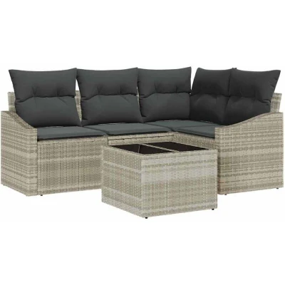Image of vidaXL 5 Piece Garden Dining Set with Cushions Grey Poly Rattan