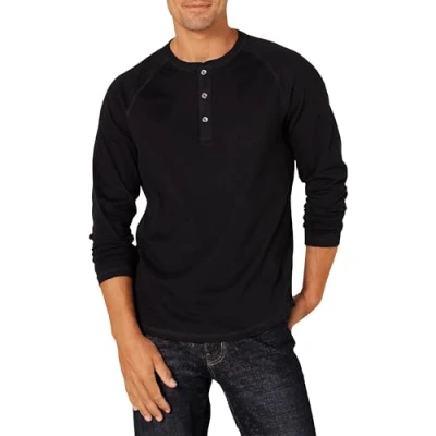 Image of Amazon Essentials Men&#039;s Slim Fit Long Sleeve Henley Shirt, Black, M
