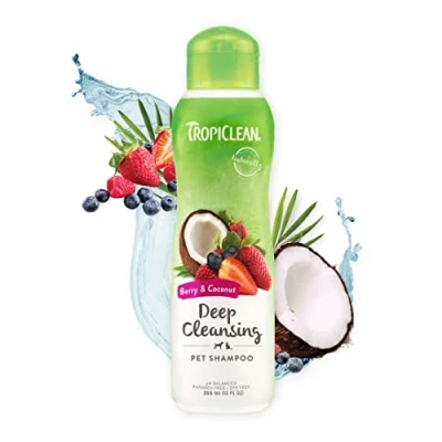 Image of TropiClean Dog Shampoo Grooming Supplies Deep Cleansing &amp; Moisturising and Cat Soap Paraben Free Derived from Natural Ingredients Used by Groomers Berry Coconut, 355ml