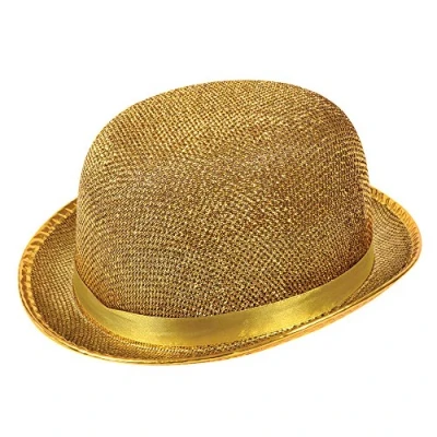 Image of Bristol Novelty BH445 Gold Bowler Hat Lurex, Unisex Adult, One Size