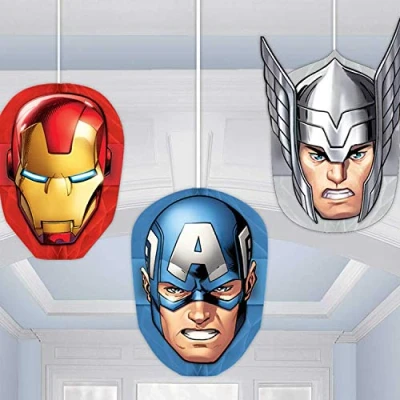 Image of amscan 291354 marvel Honeycomb Hanging Decorations with Avengers Theme 3 Pcs