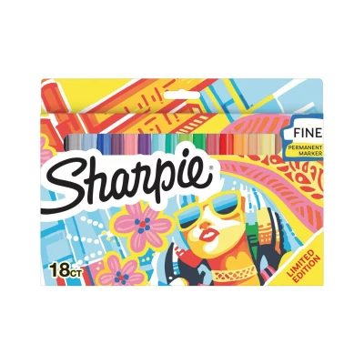 Image of Sharpie Permanent Markers Fine Point Colouring Pens Assorted Colours 18 Marker