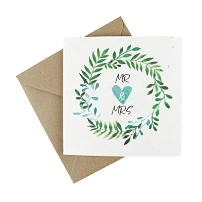 Image of Wildflower Wedding Day Card Eco Friendly Plantable Greeting Celebration Mr &amp; Mrs Leaf Design