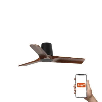 Image of Heywood Tub Small 3 Blade Ceiling Fan Matt Black, Walnut Tuya Smart System