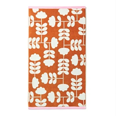 Image of Orla Kiely Cut Stem Bathroom Towel Tulip Pink &amp; Paprika 100% Cotton (Bath 70cm x 125cm)