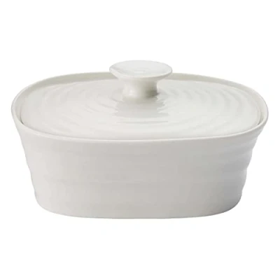 Image of Portmeirion Home &amp; Gifts Covered Butter Dish, Porcelain, White, 12 x 15.5 6 cm