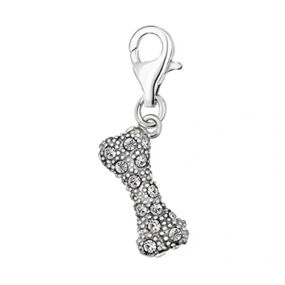 Image of Quiges 925 Sterling Silver White Cubic Zirconia 3D Dog Bone Lobster Clasp Charm Clip on Pendant