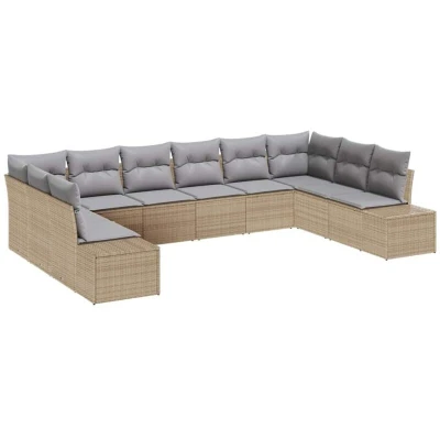 Image of vidaXL 10 Piece Garden Sofa Set with Cushions Beige Poly Rattan