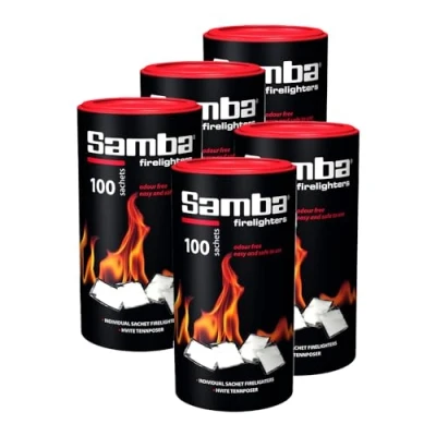 Image of 500 Samba Firestarters Firelighters Sachets Odourless Burning &amp; Easy to Light For BBQs Barbecues Wood Burner Fired Ovens Stoves Fireplaces Campfires 5 Tubes