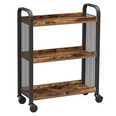 Image of VASAGLE Kitchen Trolley, Rolling Cart, Serving Trolley with Universal Castors Levelling Feet, Space Saving, Steel Structure, 66 x 26 85 cm, for Kitchen, Living Room, Rustic Brown LRC66BX