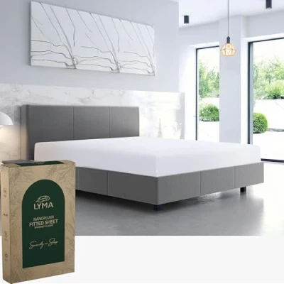 Image of LYMA Bedding Fitted Sheet Double, Deep Pocket 35CM, OEKO TEX Certified, Ultra Soft Nanoplush Double Brushed Quick Dry Fabric, Shrink Wrinkle &amp; Fade Resistant, Easy Care Elastic Bottom (White)