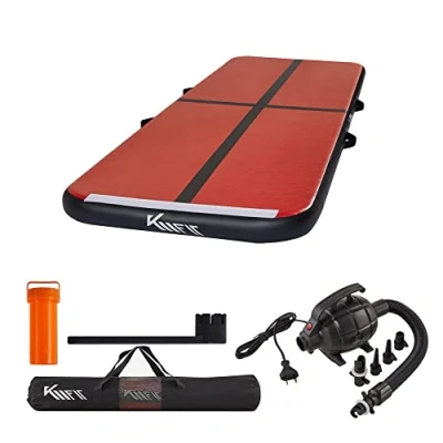 Image of KM Fit Air Tumbling Track Gymnastics Mat Inflatable Gym 3 m Black/Red Includes Carry Bag, Electric Pump &amp; Patch Set UV Resistant Mats, Training Sports