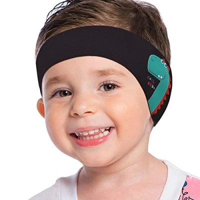 Image of MoKo Swimming Headband for Kids, Cute Dinosaur Swinmmers Ear Band Kids Keep Water Out Waterproof Protection Bathing Age 4 17 M Size Black