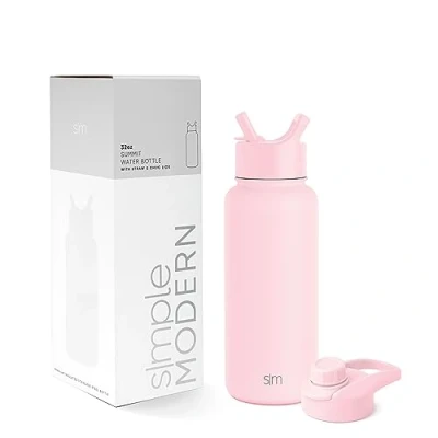 Image of Simple Modern Water Bottle with Straw and Chug Lid Insulated Stainless Steel Thermos for Sports Gym Summit Collection 950ml Blush