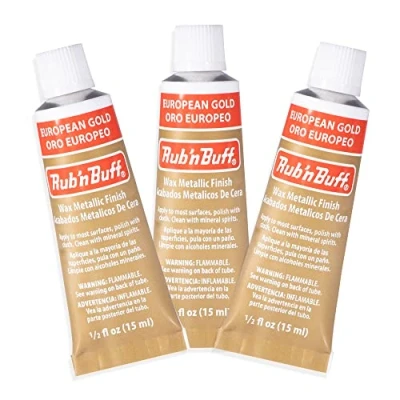 Image of AMACO Rub n Buff Wax Metallic Finish  3 European Gold 15ml Tubes Versatile Gilding for Finishing Furniture Antiquing and Restoration Colors Set of Three