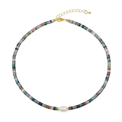 Image of COAI Freshwater Pearl Heishi Indian Agate Stone Beaded Choker Necklace for Women Girls