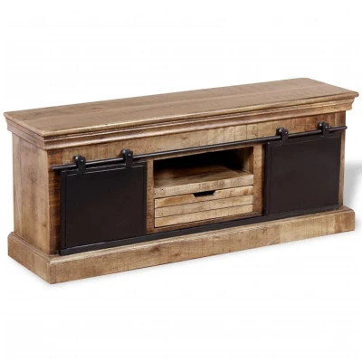 Image of vidaXL TV Cabinet with 2 Sliding Doors Solid Mango Wood 110x30x45 cm