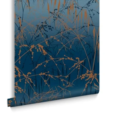 Image of Clarissa Hulse Meadow Grass French Navy &amp; Copper Wallpaper