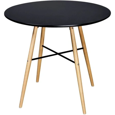 Image of vidaXL Round Dining Table Convenient Size Scandinavian style Room Furniture with Solid Beech Wood Legs &amp; Sleek Matte Black MDF Top
