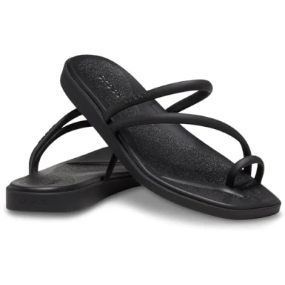 Image of Crocs Women&#039;s Miami Toe Loop Sandal Flat, Black, 4 UK