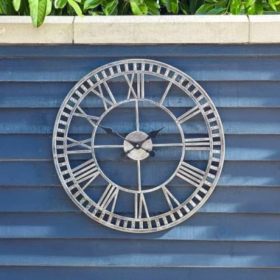 Image of Garden Mile Buxton Wall Clock Roman Numerals Open Face Stylish Weatherproof Outdoor Indoor or Decorative on your Fence