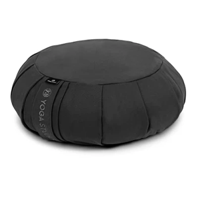 Image of Yoga Studio EU Round Zafu Meditation Cushion Organic Cotton Buckwheat Hulls Removable Washable Cover Carry Handle Grey