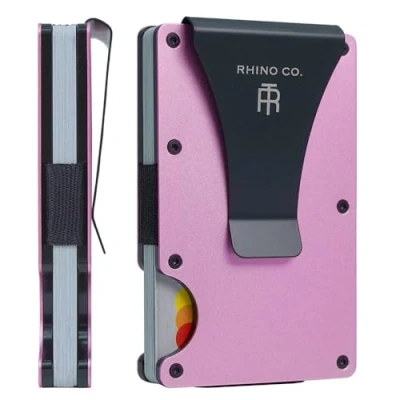 Image of RHINO CO. Minimalist Metal Wallet RFID Blocking Credit Card Holder with Cash Clip Slim, Secure, Small and Stylish (Cotton Candy)